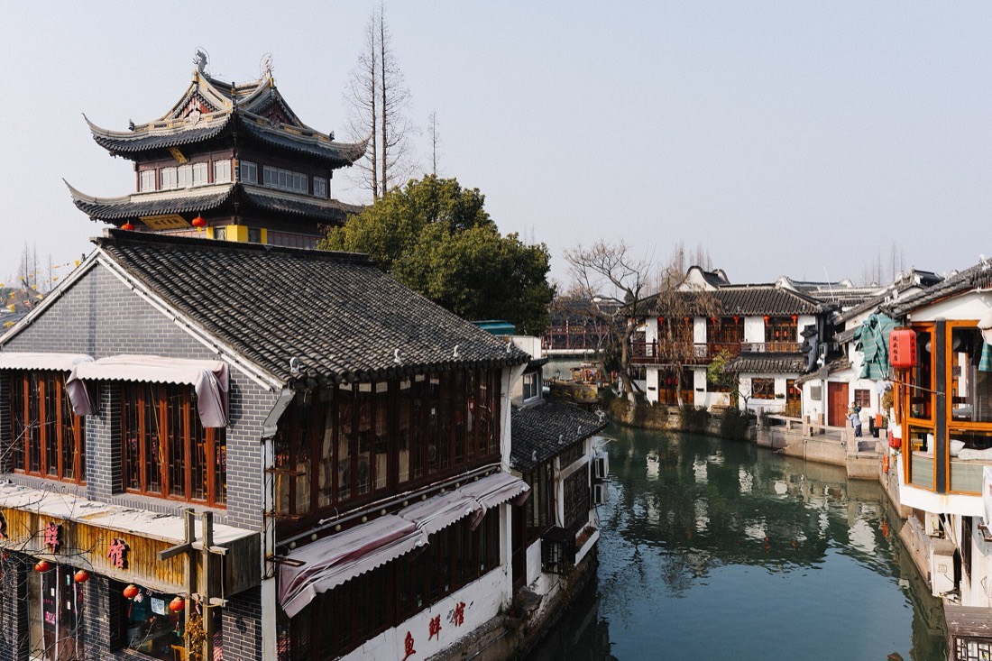 Zhujiajiao Water Town canal and traditional houses